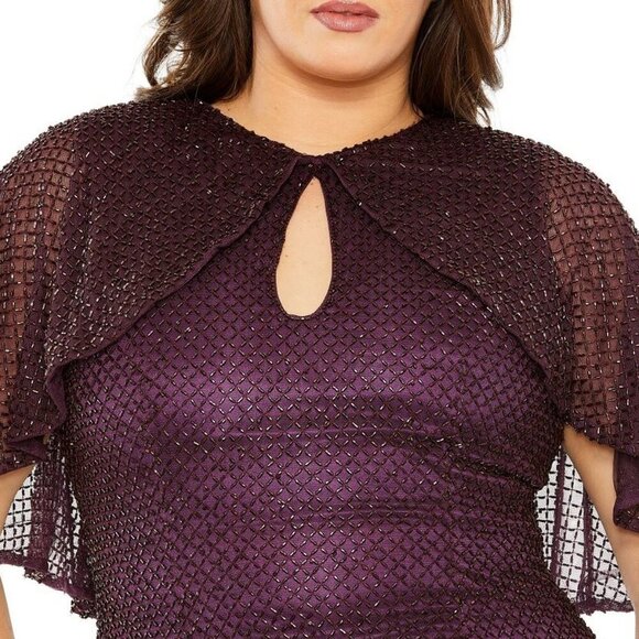 NWT Mac Duggal Sequin Cape Sleeve Gown Amethyst 20W - Picture 2 of 8